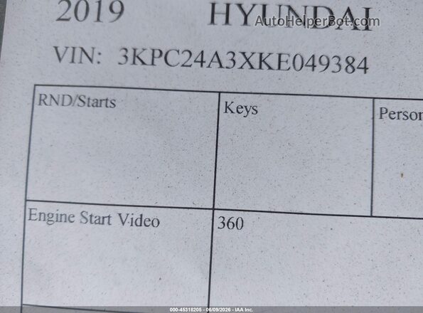 3KPC24A3XKE049384 2019 HYUNDAI ACCENT Серый Вид подкапотного пространства