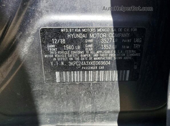 3KPC24A3XKE069604 2019 HYUNDAI ACCENT Silver 