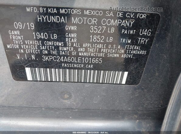 3KPC24A60LE101665 2020 HYUNDAI ACCENT Gray Շարժիչի բաժամունքի տեսք