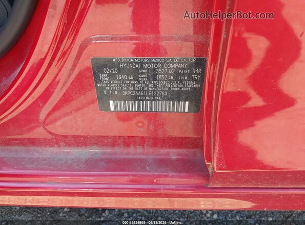 3KPC24A61LE122783 2020 HYUNDAI ACCENT Red Вид підкапотного простору