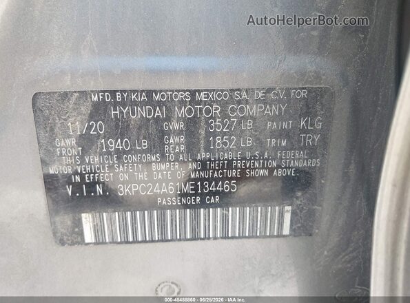 3KPC24A61ME134465 2021 HYUNDAI ACCENT Silver Вид підкапотного простору