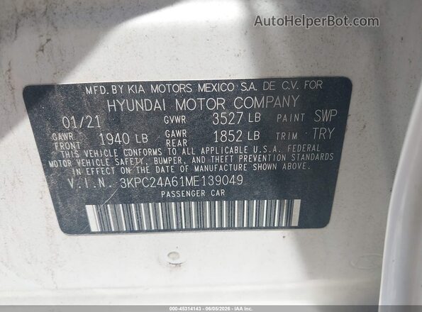 3KPC24A61ME139049 2021 HYUNDAI ACCENT Белый Вид подкапотного пространства