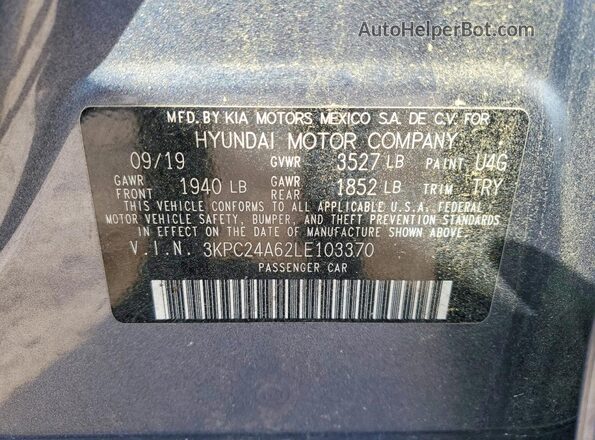 3KPC24A62LE103370 2020 HYUNDAI ACCENT Серый 