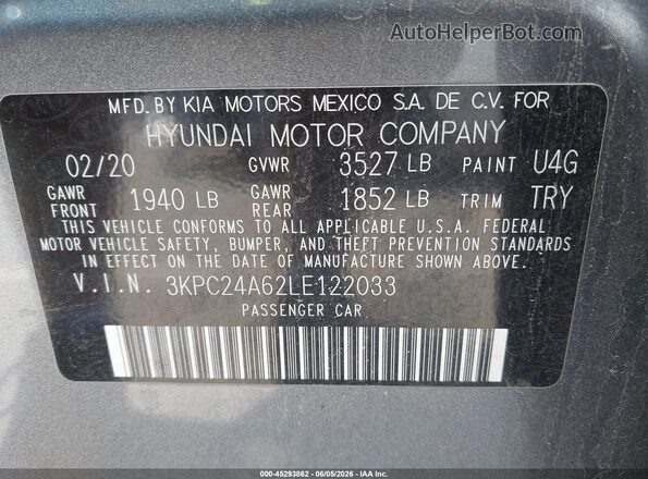 3KPC24A62LE122033 2020 HYUNDAI ACCENT Серый Вид подкапотного пространства