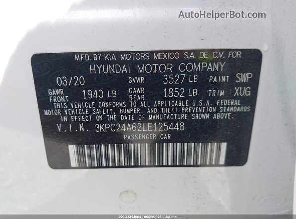 3KPC24A62LE125448 2020 HYUNDAI ACCENT White Շարժիչի բաժամունքի տեսք