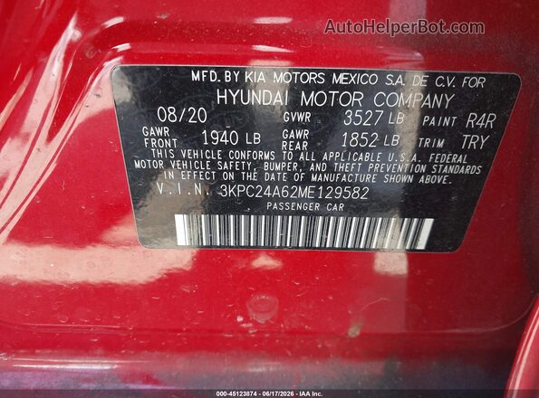 3KPC24A62ME129582 2021 HYUNDAI ACCENT Red Շարժիչի բաժամունքի տեսք