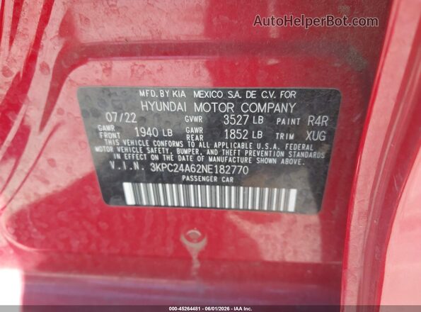 3KPC24A62NE182770 2022 HYUNDAI ACCENT Red 