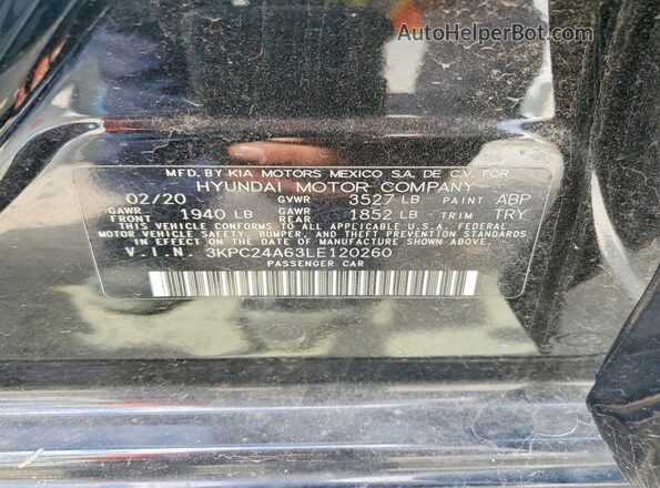 3KPC24A63LE120260 2020 HYUNDAI ACCENT Black Engine compartment view