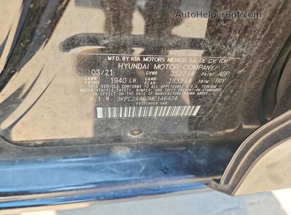 3KPC24A63ME146424 2021 HYUNDAI ACCENT Black VIN sticker view