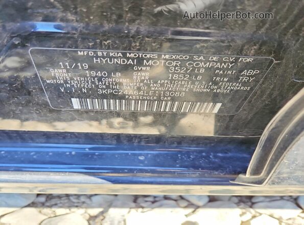 3KPC24A64LE113088 2020 HYUNDAI ACCENT Black Widok komory silnika