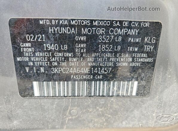 3KPC24A64ME141457 2021 HYUNDAI ACCENT Silver ძრავის განყოფილების ხედი