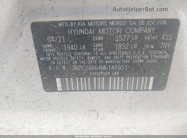 3KPC24A64ME146951 2021 HYUNDAI ACCENT Tan Vista del compartimento del motor