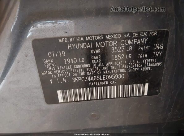 3KPC24A65LE095930 2020 HYUNDAI ACCENT Gray Engine compartment view