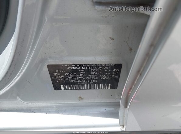 3KPC24A65LE118381 2020 HYUNDAI ACCENT Silver Շարժիչի բաժամունքի տեսք