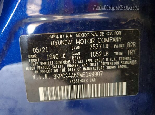 3KPC24A65ME149907 2021 HYUNDAI ACCENT Синий 