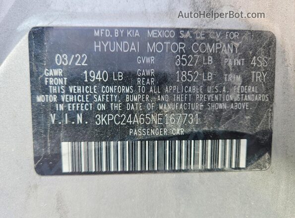 3KPC24A65NE167731 2022 HYUNDAI ACCENT Silver Widok komory silnika