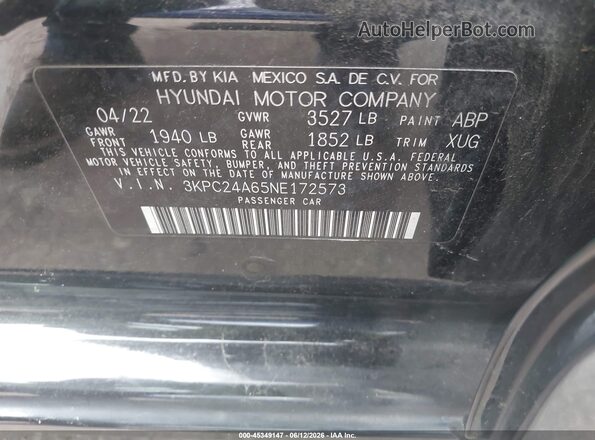 3KPC24A65NE172573 2022 HYUNDAI ACCENT Black Շարժիչի բաժամունքի տեսք