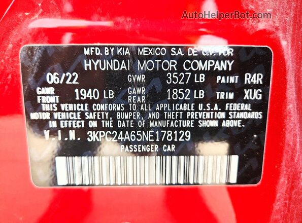 3KPC24A65NE178129 2022 HYUNDAI ACCENT Red Engine compartment view