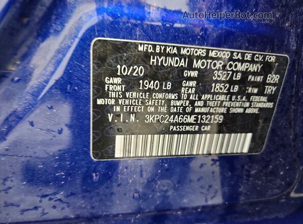 3KPC24A66ME132159 2021 HYUNDAI ACCENT Blue Widok naklejki z numerem VIN