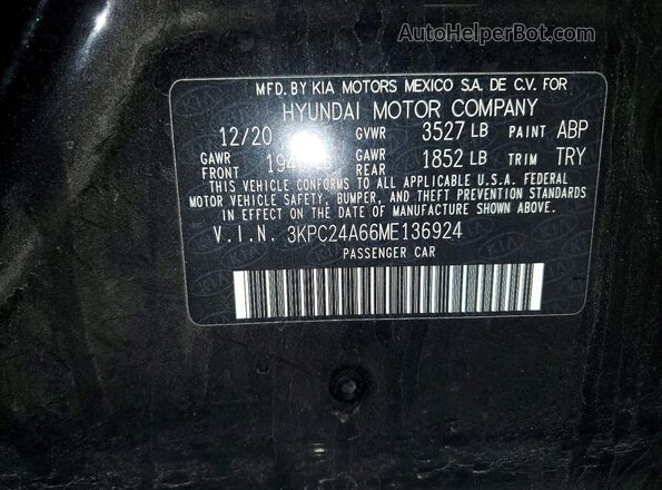 3KPC24A66ME136924 2021 HYUNDAI ACCENT Black ძრავის განყოფილების ხედი