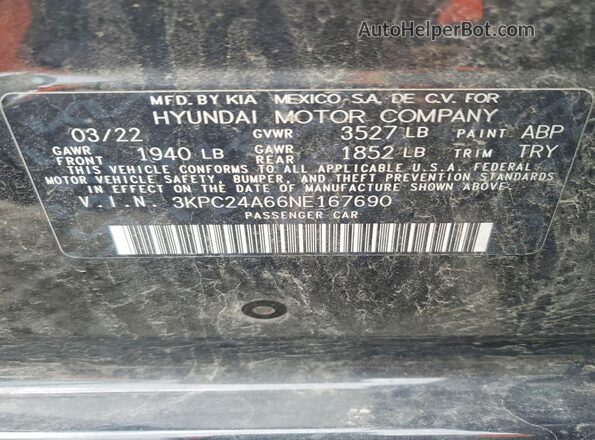 3KPC24A66NE167690 2022 HYUNDAI ACCENT Black Engine compartment view