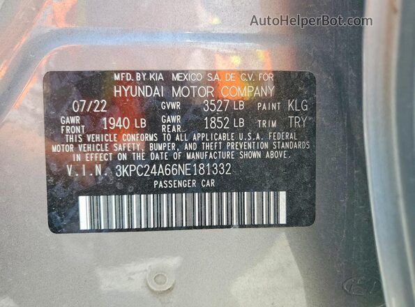 3KPC24A66NE181332 2022 HYUNDAI ACCENT Silver Շարժիչի բաժամունքի տեսք
