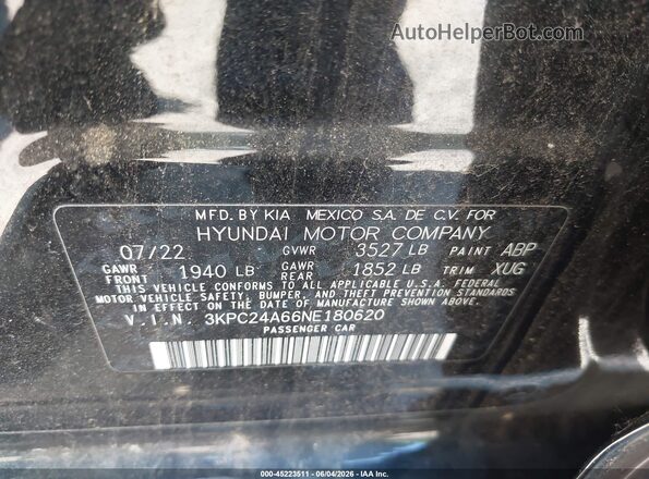3KPC24A66NE18620  2022 HYUNDAI ACCENT Black Widok komory silnika
