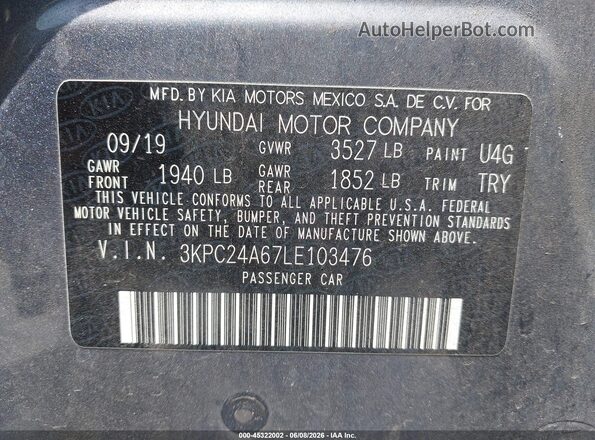 3KPC24A67LE103476 2020 HYUNDAI ACCENT Silver Vista del compartimento del motor