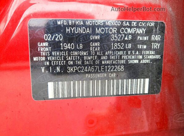 3KPC24A67LE122268 2020 HYUNDAI ACCENT Красный 
