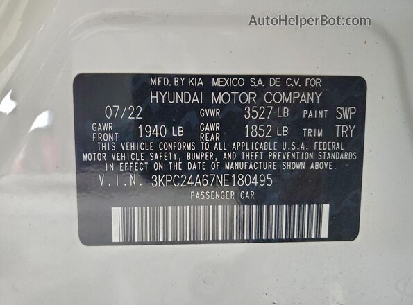 3KPC24A67NE180495 2022 HYUNDAI ACCENT White Вид підкапотного простору