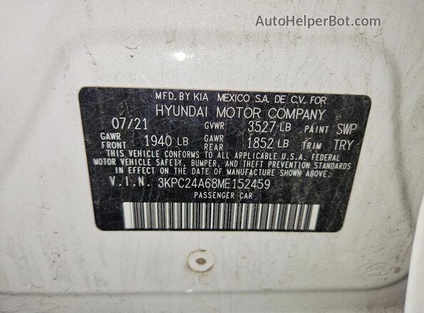 3KPC24A68ME152459 2021 HYUNDAI ACCENT White Widok komory silnika