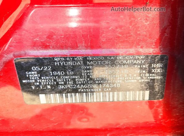 3KPC24A68NE174348 2022 HYUNDAI ACCENT Red 