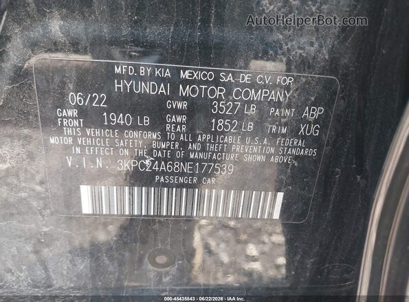 3KPC24A68NE177539 2022 HYUNDAI ACCENT Black ძრავის განყოფილების ხედი