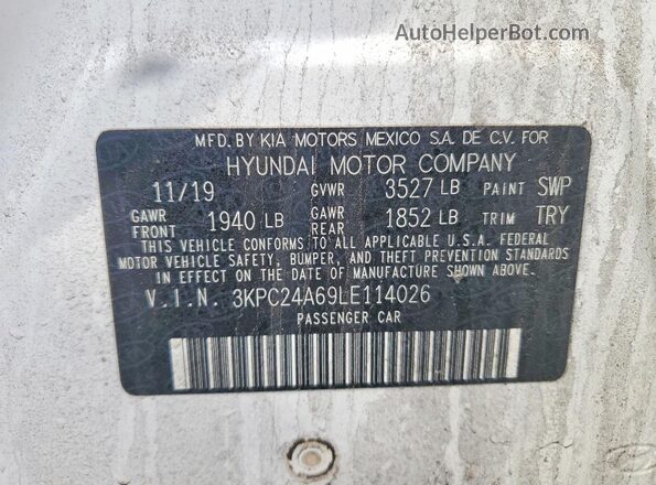 3KPC24A69LE114026 2020 HYUNDAI ACCENT White 