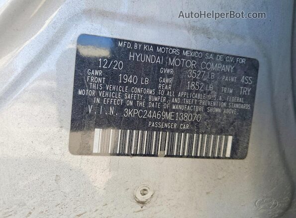 3KPC24A69ME138070 2021 HYUNDAI ACCENT Silver ძრავის განყოფილების ხედი