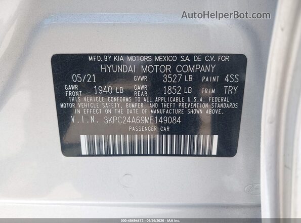 3KPC24A69ME149084 2021 HYUNDAI ACCENT Silver ძრავის განყოფილების ხედი