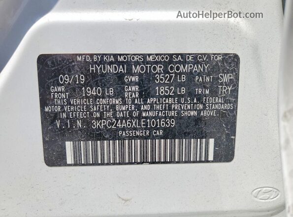3KPC24A6XLE101639 2020 HYUNDAI ACCENT White 