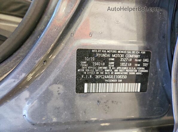 3KPC24A6XLE108350 2020 HYUNDAI ACCENT Gray Vista del compartimento del motor