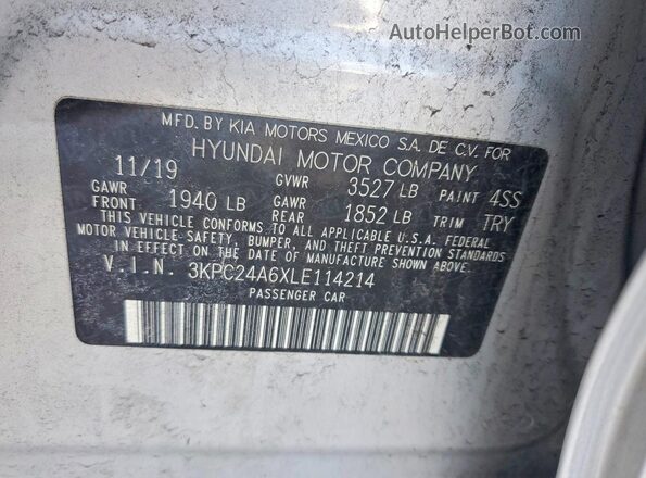 3KPC24A6XLE114214 2020 HYUNDAI ACCENT Silver 