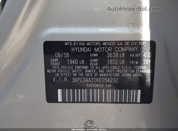 3KPC34A31KE054292 2019 HYUNDAI ACCENT Silver Շարժիչի բաժամունքի տեսք