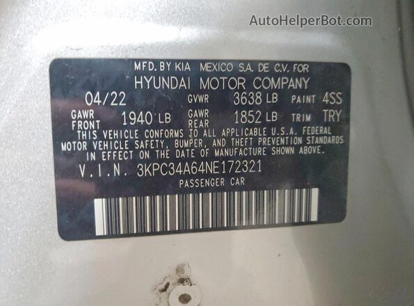 3KPC34A64NE172321 2022 HYUNDAI ACCENT Silver Engine compartment view