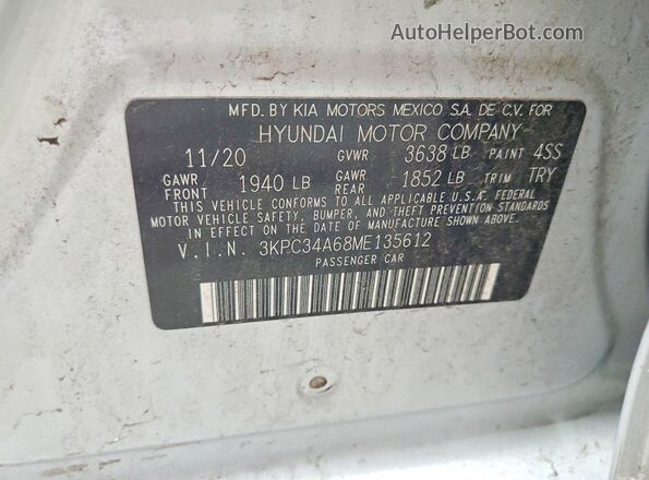 3KPC34A68ME135612 2021 HYUNDAI ACCENT Silver 