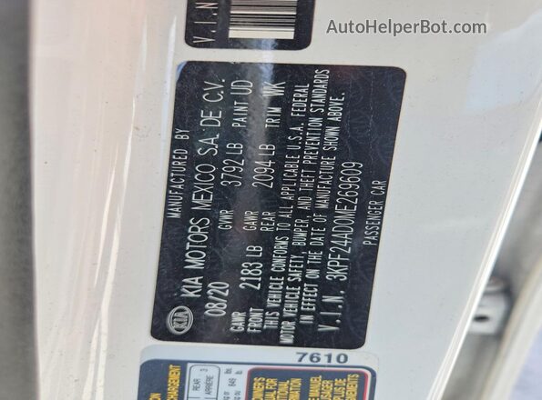3KPF24AD0ME269609 2021 KIA FORTE White Engine compartment view