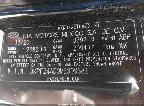 3KPF24AD0ME309381 2021 KIA FORTE Black Widok komory silnika