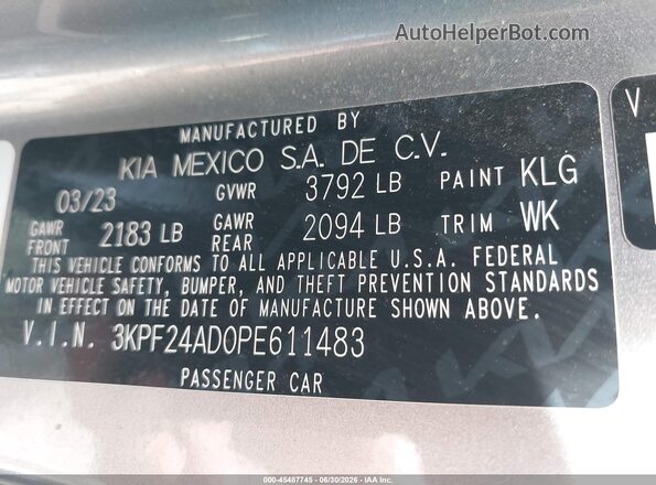 3KPF24AD0PE611483 2023 KIA FORTE Silver Вид підкапотного простору