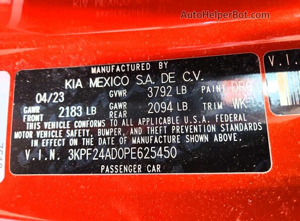 3KPF24AD0PE625450 2023 KIA FORTE Orange 
