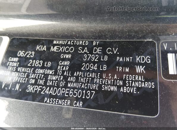 3KPF24AD0PE650137 2023 KIA FORTE Gray Vista del compartimento del motor