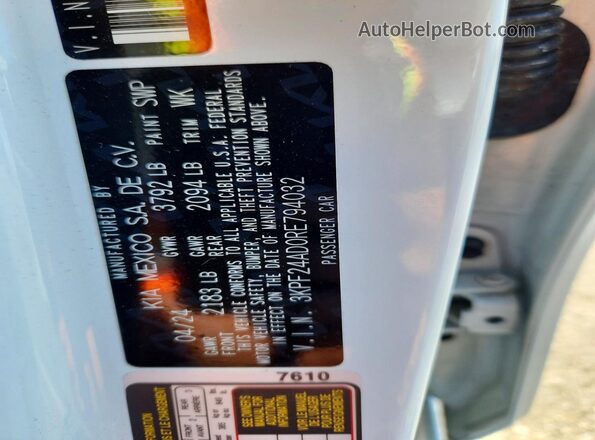 3KPF24AD0RE794032 2024 KIA FORTE Белый Вид подкапотного пространства