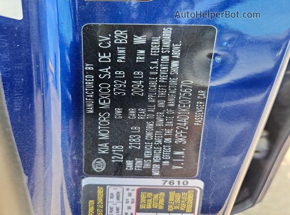 3KPF24AD1KE075670 2019 KIA FORTE Blue ძრავის განყოფილების ხედი