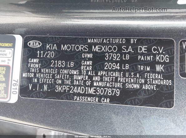 3KPF24AD1ME307879 2021 KIA FORTE Gray Widok komory silnika